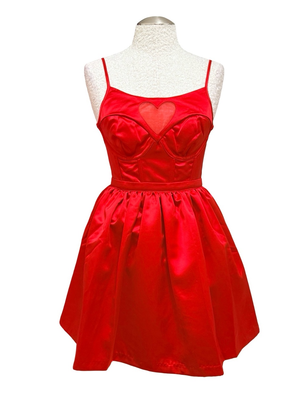 For Love And Lemons Red Satin Heart Bust Slip Dress